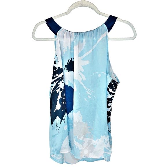 New York & Company Halter Top - Large - Stretch Sheer Blue White Floral Abstract - Picture 1 of 5